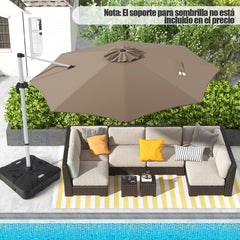 Sombrilla Redonda de Aluminio de 339 cm con Rotación de 360° Inclinación Ajustable Resistente Viento para Patio Piscina Terraza Marrón