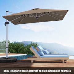 Sombrilla 3 m Cuadrada de Aluminio con Rotación de 360° Inclinación Ajustable Resistente al Viento para Patio Piscina Terraza Marrón