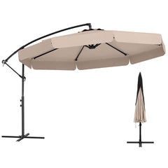 Sombrilla Colgante de 305 cm con Funda Ajuste de Inclinación Manivela 8 Varillas para Exterior-Beige