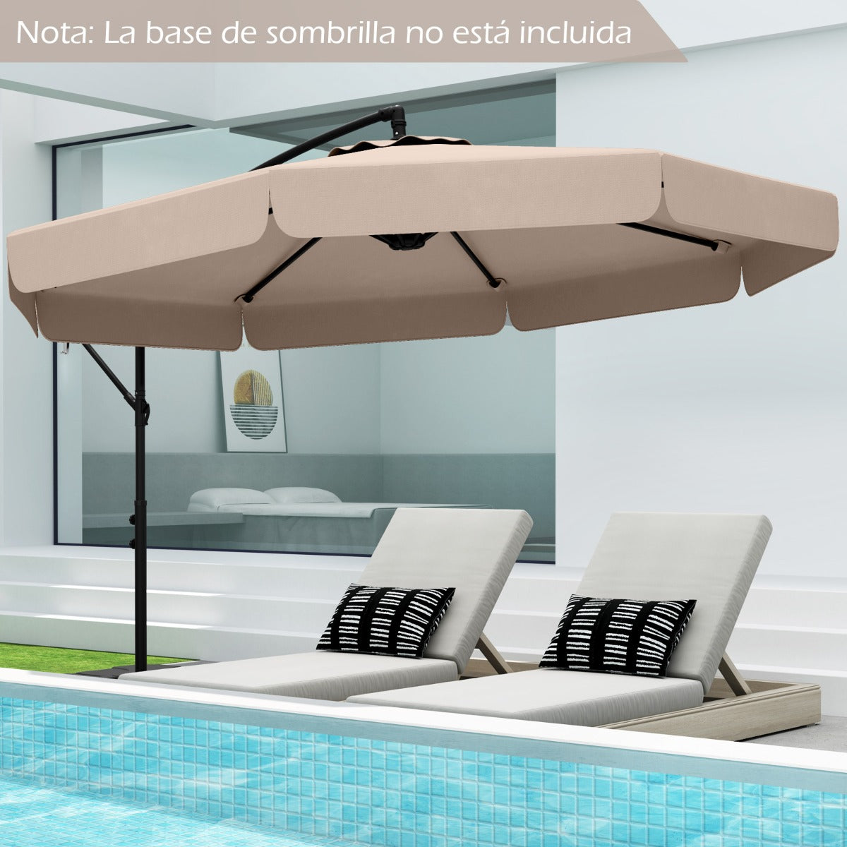 Sombrilla Colgante de 305 cm con Funda Ajuste de Inclinación Manivela 8 Varillas para Exterior-Beige