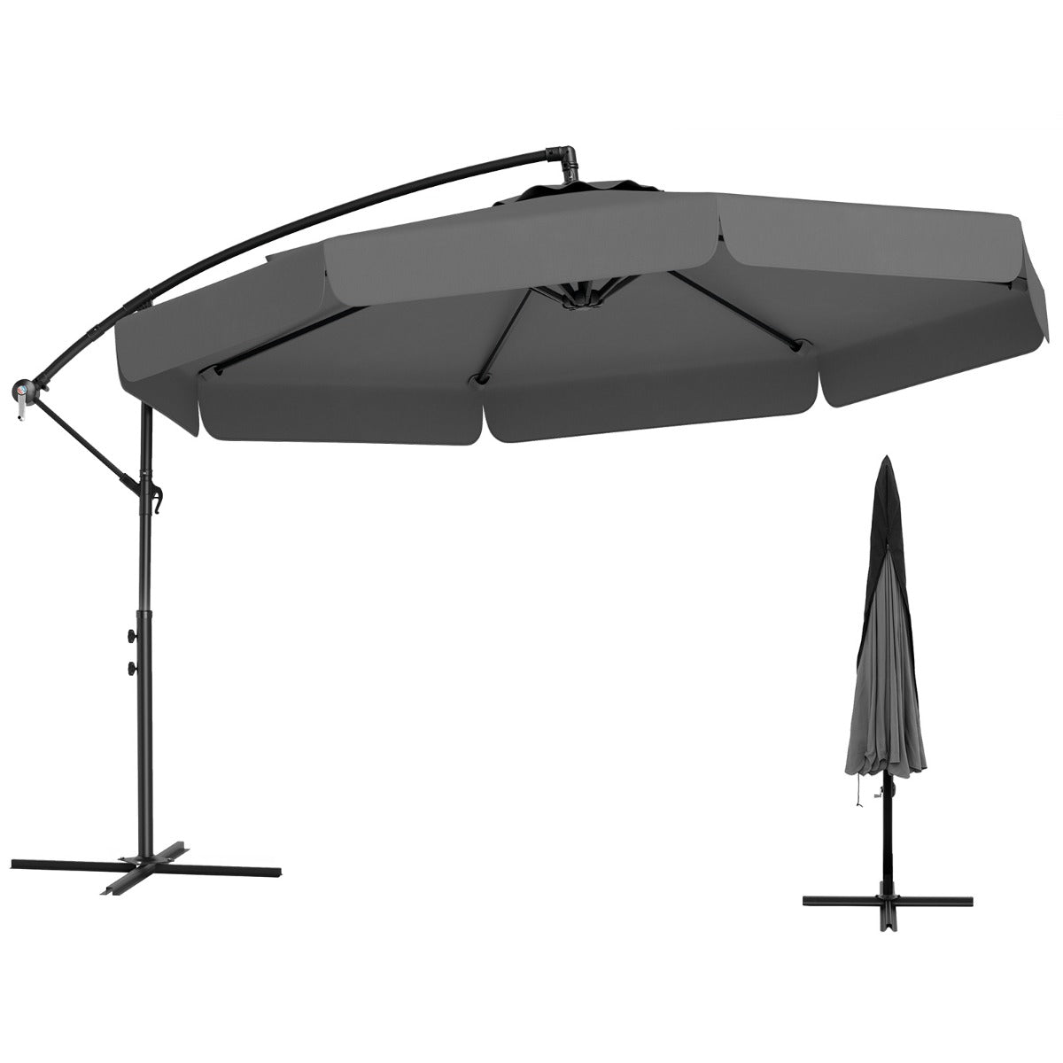Sombrilla Colgante de 305 cm con Funda Ajuste de Inclinación Manivela 8 Varillas para Exterior-Gris