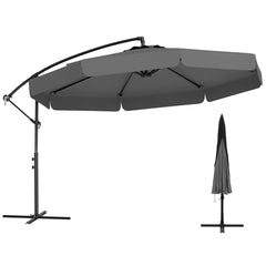 Sombrilla Colgante de 305 cm con Funda Ajuste de Inclinación Manivela 8 Varillas para Exterior-Gris