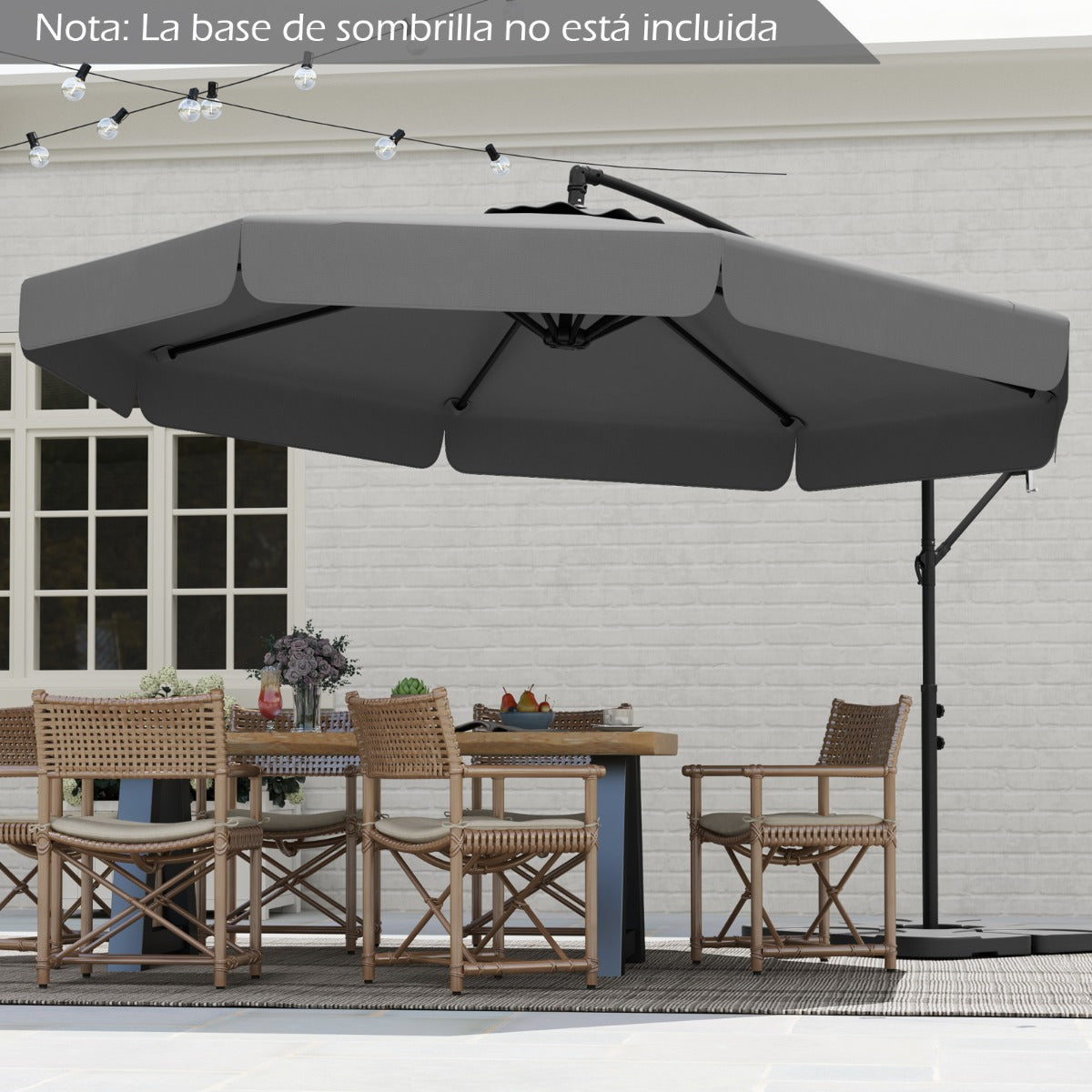 Sombrilla Colgante de 305 cm con Funda Ajuste de Inclinación Manivela 8 Varillas para Exterior-Gris