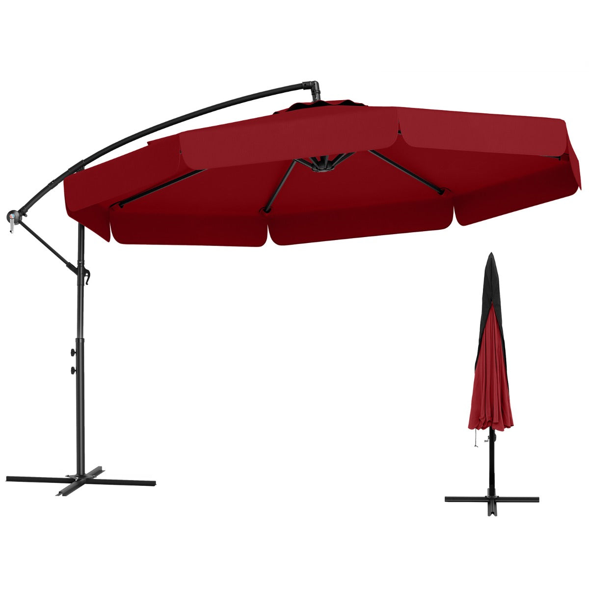 Sombrilla Colgante de 305 cm con Funda Ajuste de Inclinación Manivela 8 Varillas para Exterior-Rojo