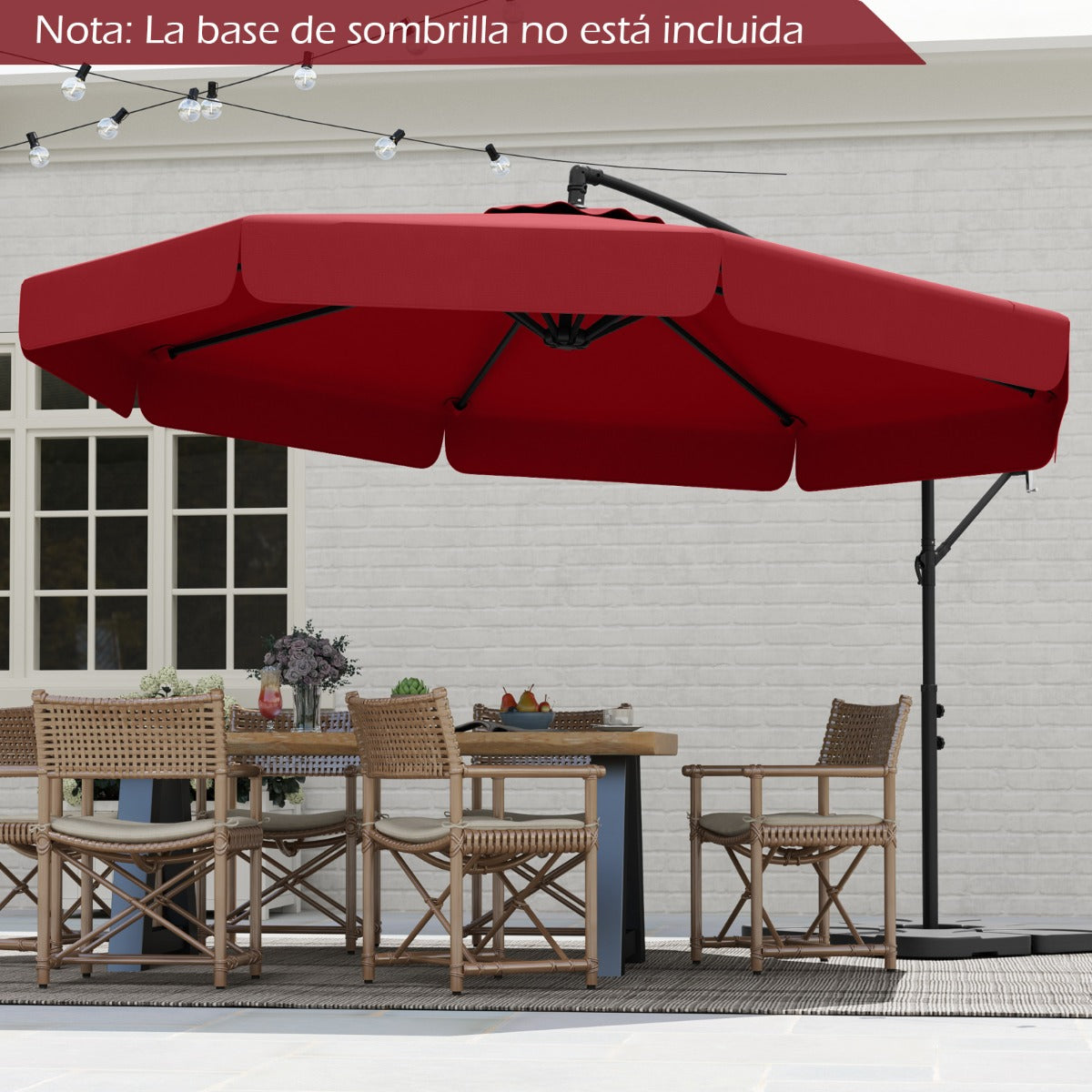 Sombrilla Colgante de 305 cm con Funda Ajuste de Inclinación Manivela 8 Varillas para Exterior-Rojo