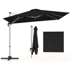 Sombrilla 3 m Cuadrada de Aluminio con Rotación de 360° Inclinación Ajustable Resistente al Viento para Patio Piscina Terraza Negro