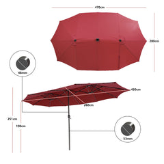Sombrilla de Doble Cara de 470 cm con 48 Luces LED Panel Solar de Carga Automática Sistema de Manivela para Piscina Jardín Patio Rojo