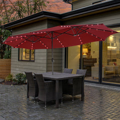 Sombrilla de Doble Cara de 470 cm con 48 Luces LED Panel Solar de Carga Automática Sistema de Manivela para Piscina Jardín Patio Rojo