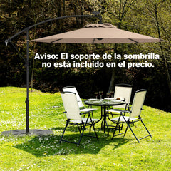 3m Sombrilla de Offset con Base Cruzada para Patio Solar con Luces LED Manivela para Rotación 8 Costillas Poste de Aluminio Café