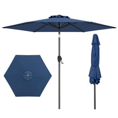 Sombrilla de Patio con Sistema de Inclinación con Botón Manivela Techo Ventilado 230 x 230 x 220 cm-Azul marino