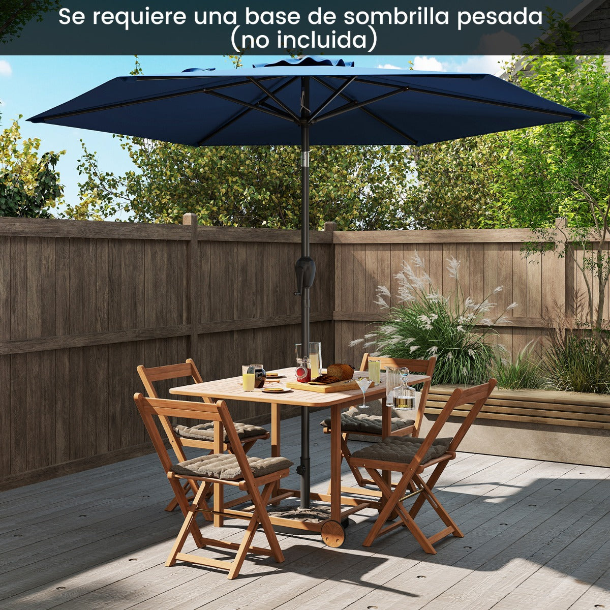 Sombrilla de Patio con Sistema de Inclinación con Botón Manivela Techo Ventilado 230 x 230 x 220 cm-Azul marino