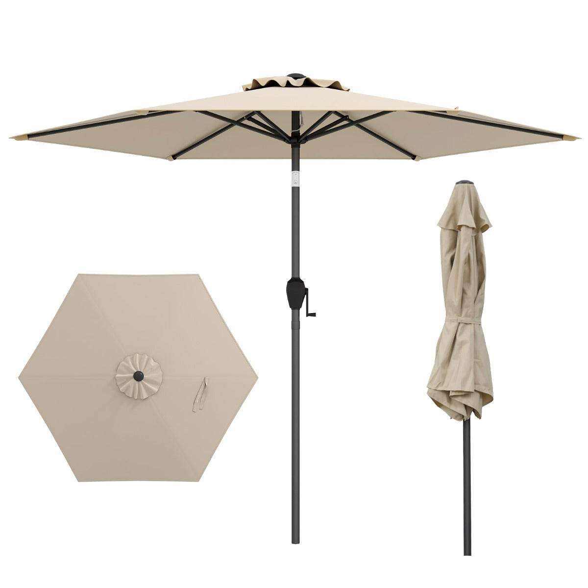 Sombrilla de Patio con Sistema de Inclinación con Botón Manivela Techo Ventilado 230 x 230 x 220 cm-Beige