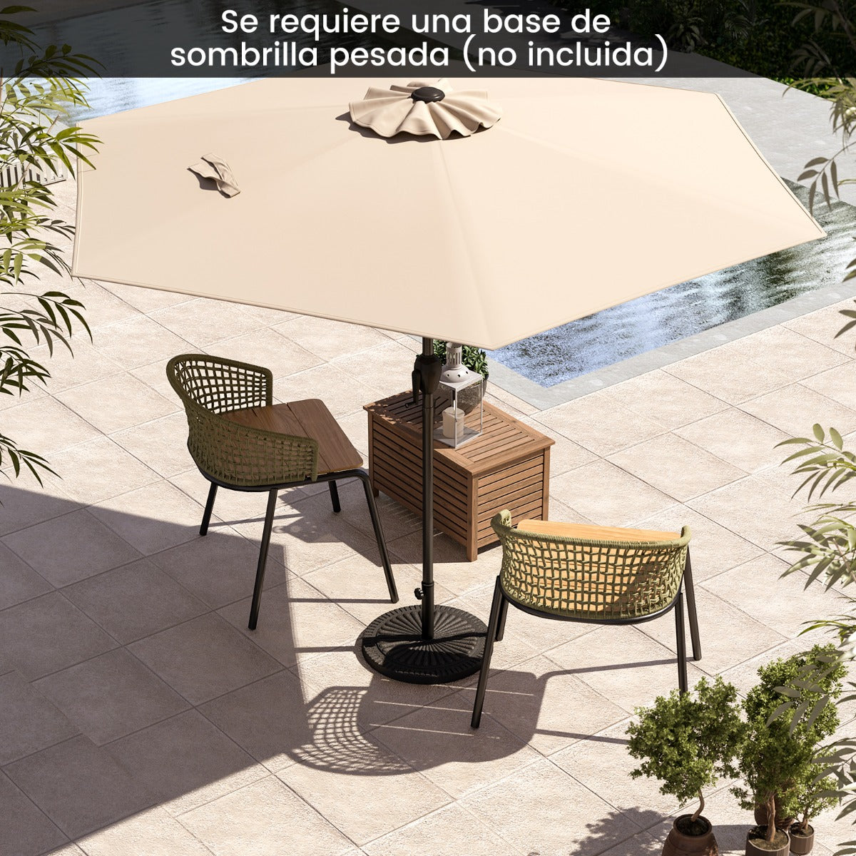 Sombrilla de Patio con Sistema de Inclinación con Botón Manivela Techo Ventilado 230 x 230 x 220 cm-Beige