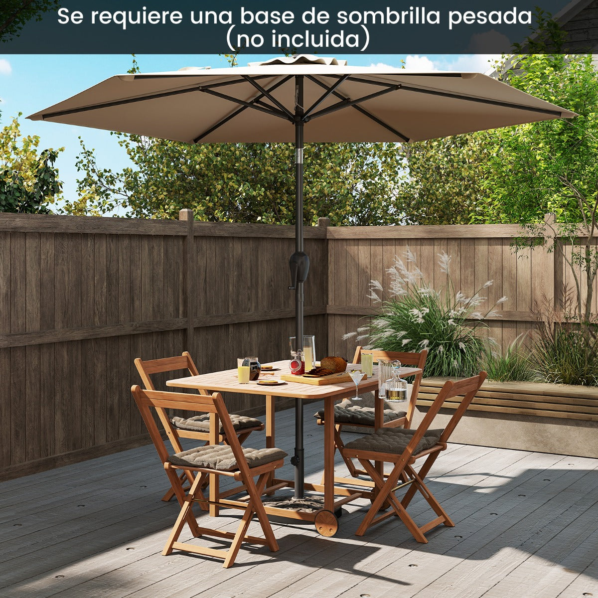 Sombrilla de Patio con Sistema de Inclinación con Botón Manivela Techo Ventilado 230 x 230 x 220 cm-Beige