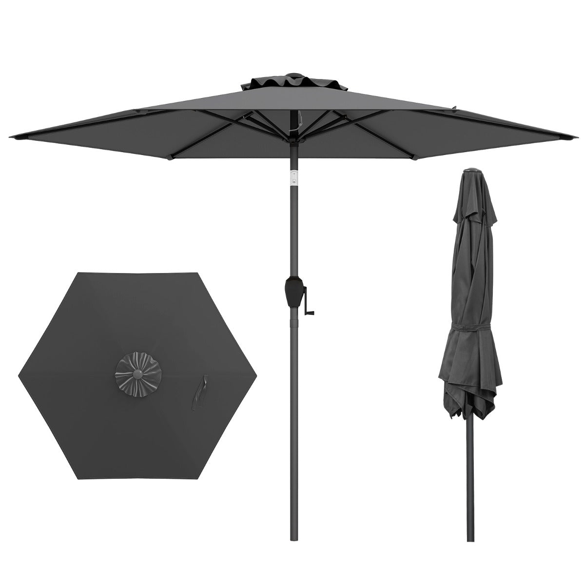 Sombrilla de Patio con Sistema de Inclinación con Botón Manivela Techo Ventilado 230 x 230 x 220 cm-Gris