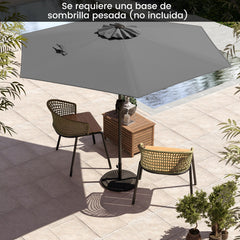 Sombrilla de Patio con Sistema de Inclinación con Botón Manivela Techo Ventilado 230 x 230 x 220 cm-Gris