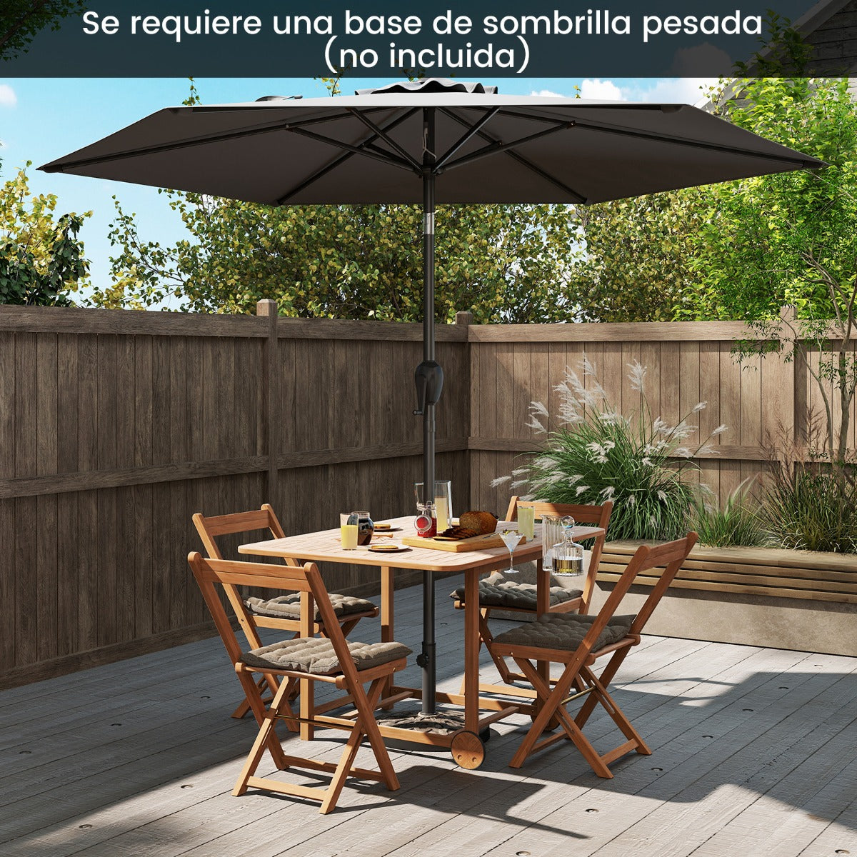 Sombrilla de Patio con Sistema de Inclinación con Botón Manivela Techo Ventilado 230 x 230 x 220 cm-Gris