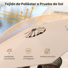 Sombrilla de Patio con Sistema de Inclinación con Botón Manivela Techo Ventilado 230 x 230 x 220 cm-Marrón claro