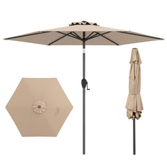 Sombrilla de Patio con Sistema de Inclinación con Botón Manivela Techo Ventilado 230 x 230 x 220 cm-Marrón claro