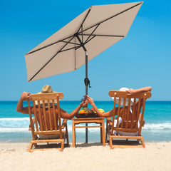 Sombrilla de Patio con Sistema de Inclinación con Botón Manivela Techo Ventilado 230 x 230 x 220 cm-Marrón claro
