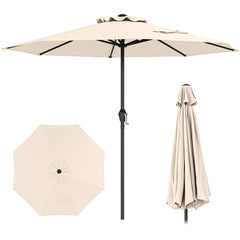 Sombrilla de Patio 260 x 260 x 225 cm con Mango de Manivela 8 Varillas Parte Superior Ventilada Protección Solar-Beige