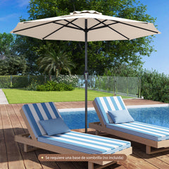 Sombrilla de Patio 260 x 260 x 225 cm con Mango de Manivela 8 Varillas Parte Superior Ventilada Protección Solar-Beige