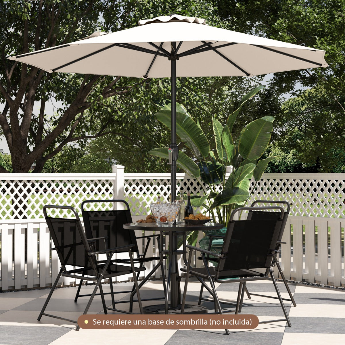 Sombrilla de Patio 260 x 260 x 225 cm con Mango de Manivela 8 Varillas Parte Superior Ventilada Protección Solar-Beige