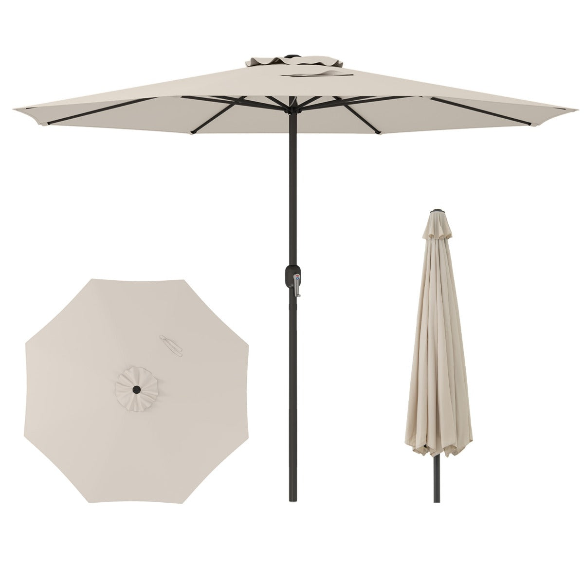 Sombrilla de Exterior con Mango de Manivela 8 Varillas Protector Solar y Resistente a la Lluvia para Jardín 360 x 250 cm-Beige