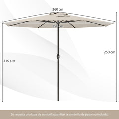 Sombrilla de Exterior con Mango de Manivela 8 Varillas Protector Solar y Resistente a la Lluvia para Jardín 360 x 250 cm-Beige