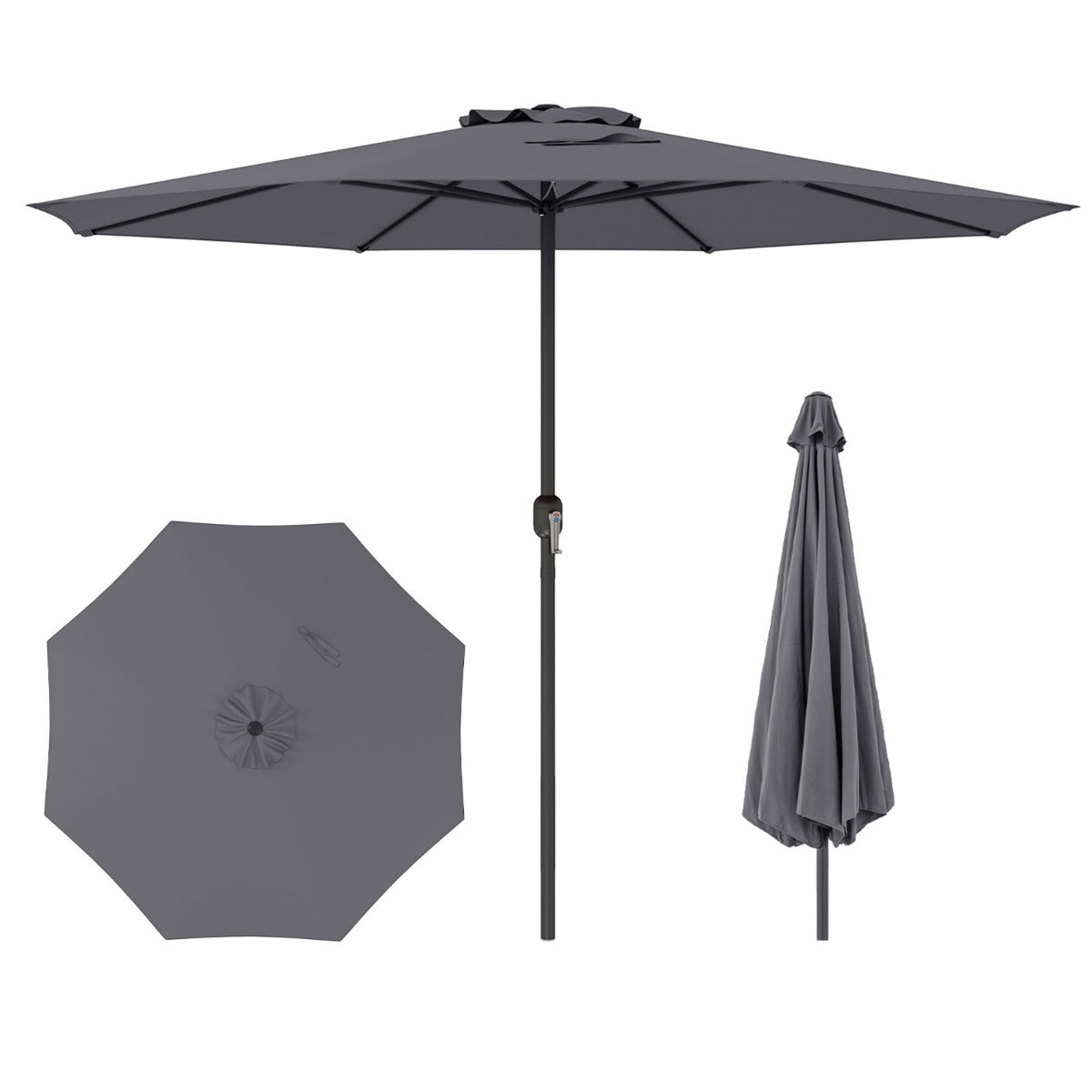 Sombrilla de Exterior con Mango de Manivela 8 Varillas Protector Solar y Resistente a la Lluvia para Jardín 360 x 250 cm-Gris
