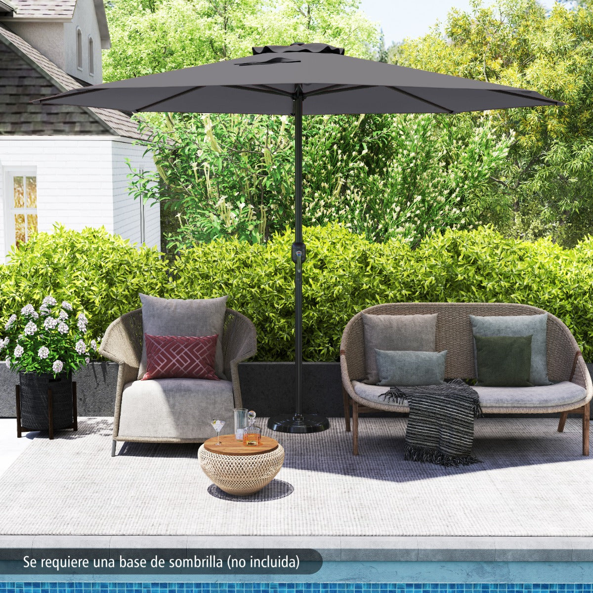 Sombrilla de Exterior con Mango de Manivela 8 Varillas Protector Solar y Resistente a la Lluvia para Jardín 360 x 250 cm-Gris