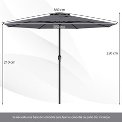 Sombrilla de Exterior con Mango de Manivela 8 Varillas Protector Solar y Resistente a la Lluvia para Jardín 360 x 250 cm-Gris