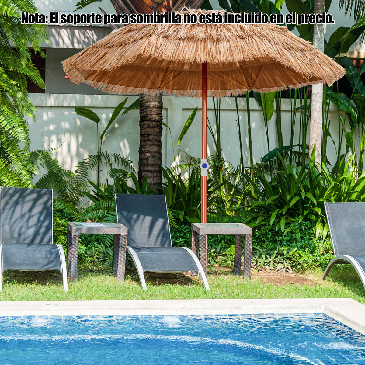 Sombrilla de Paja PP Ø175cm Sombrilla Playa Hawaiana con 8 Costillas Parasol Inclinable 45° Alrura Ajustable Exterior Patio Terraza Piscina