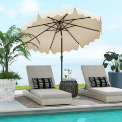 Sombrilla de Patio de 280 cm con Manivela Inclinación Bordes Rizados Dosel 8 Varillas Sombrilla de Mercado 2 Capas para Patio Jardín Beige