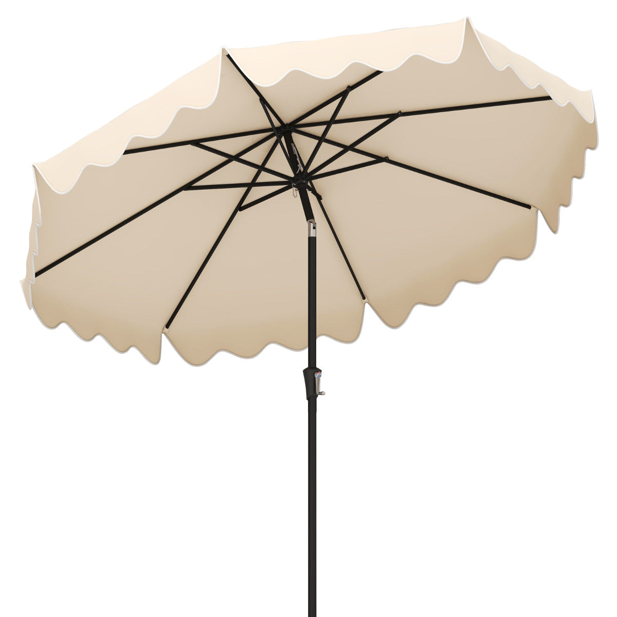 Sombrilla de Patio de 280 cm con Manivela Inclinación Bordes Rizados Dosel 8 Varillas Sombrilla de Mercado 2 Capas para Patio Jardín Beige