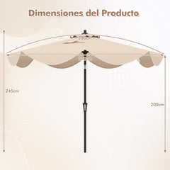 Sombrilla de Patio de 280 cm con Manivela Inclinación Bordes Rizados Sombrilla de Mercado de 2 Capas con Dosel para Patio Jardín Beige