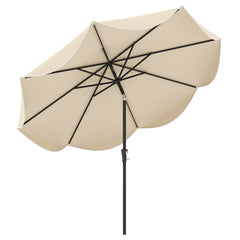 Sombrilla de Patio de 280 cm con Manivela Inclinación Bordes Rizados Sombrilla de Mercado de 2 Capas con Dosel para Patio Jardín Beige
