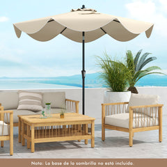 Sombrilla de Patio de 280 cm con Manivela Inclinación Bordes Rizados Sombrilla de Mercado de 2 Capas con Dosel para Patio Jardín Beige