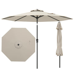 Sombrilla de Patio de 270 cm con 8 Varillas Robustas Toldo Ventilado Resistente con Inclinación de Botón-Beige