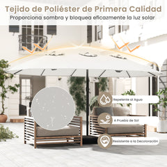 Sombrilla de Patio de Doble Cara con 12 Varillas Metálicas y Base Estable 2 Bolsas para Arena Parte Superior Ventilada-Beige