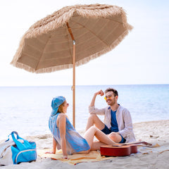 Sombrilla de Patio Tiki con Techo de Paja de 208 cm Diseño Inclinable 8 Varillas Protección Solar para Exteriores Liviana Playa Piscina