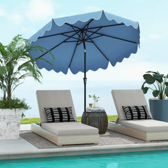 Sombrilla de Patio de 280 cm con Manivela Inclinación Bordes Rizados Dosel 8 Varillas Sombrilla de Mercado 2 Capas para Patio Jardín Azul
