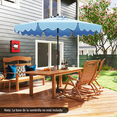 Sombrilla de Patio de 280 cm con Manivela Inclinación Bordes Rizados Dosel 8 Varillas Sombrilla de Mercado 2 Capas para Patio Jardín Azul