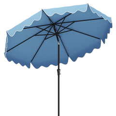 Sombrilla de Patio de 280 cm con Manivela Inclinación Bordes Rizados Dosel 8 Varillas Sombrilla de Mercado 2 Capas para Patio Jardín Azul