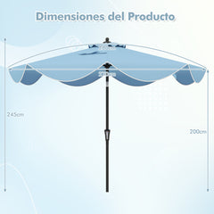 Sombrilla de Patio de 280 cm con Manivela Inclinación Bordes Rizados Sombrilla de Mercado de 2 Capas con Dosel para Patio Jardín Azul
