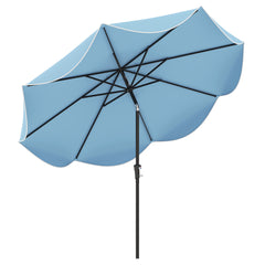 Sombrilla de Patio de 280 cm con Manivela Inclinación Bordes Rizados Sombrilla de Mercado de 2 Capas con Dosel para Patio Jardín Azul