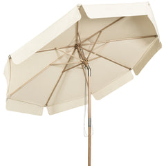 Sombrilla de 3 m de Madera Parasol con Altura y Ángulo Ajustables Elevación de Polea de Cuerda para Playa Jardín Piscina Terraza Beige
