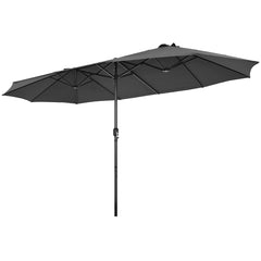Sombrilla de Playa Doble Cara 4,7 x 2,8 m Gran Parasol con Manivela sin Base Estructura de 12 Costillas para Jardín Piscina Patio Gris Oscuro
