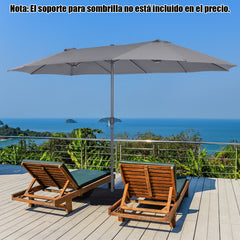 Sombrilla de Playa Doble Cara 4,7 x 2,8 m Gran Parasol con Manivela sin Base Estructura de 12 Costillas para Jardín Piscina Patio Gris