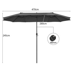 Sombrilla de Playa Doble Cara 4,7 x 2,8 m Gran Parasol con Manivela sin Base Estructura de 12 Costillas para Jardín Piscina Patio Gris Oscuro